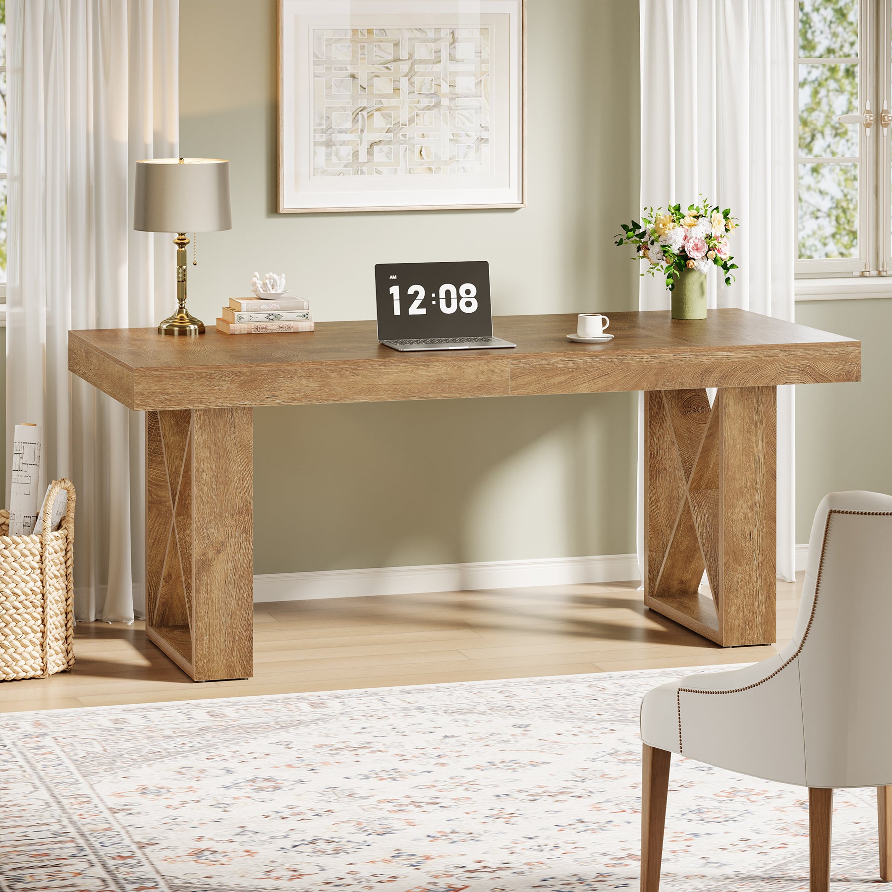 63" Computer Desk, Simple Executive Desk Writing Table for Home Office