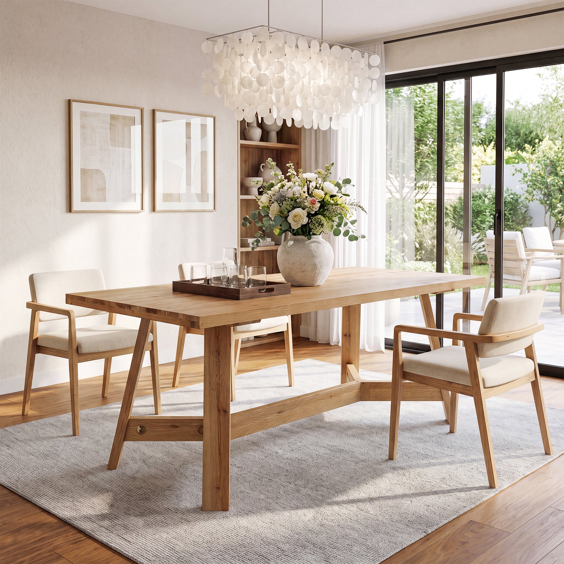 63"  Solid Wood Dining Table for 6 People, Rectangle Kitchen Dinner Table for Dining Room