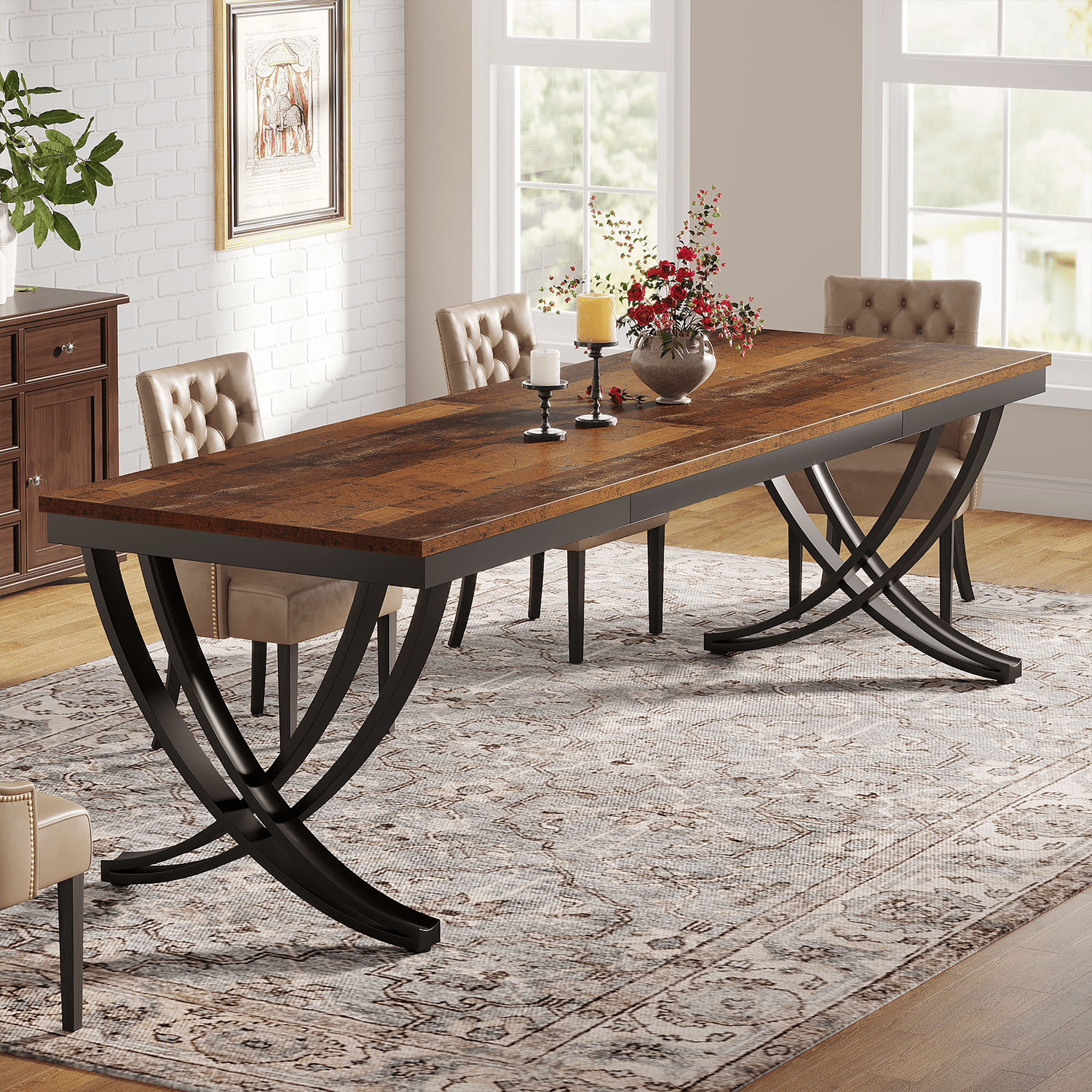 78.74“ Rectangular Dining Table for 6-8, Large Wooden Farmhouse Table