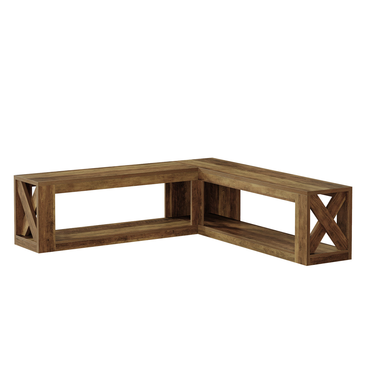 61" L-Shaped Entryway Bench, 2-Tier Corner Bench with Storage Shelf for Living Room