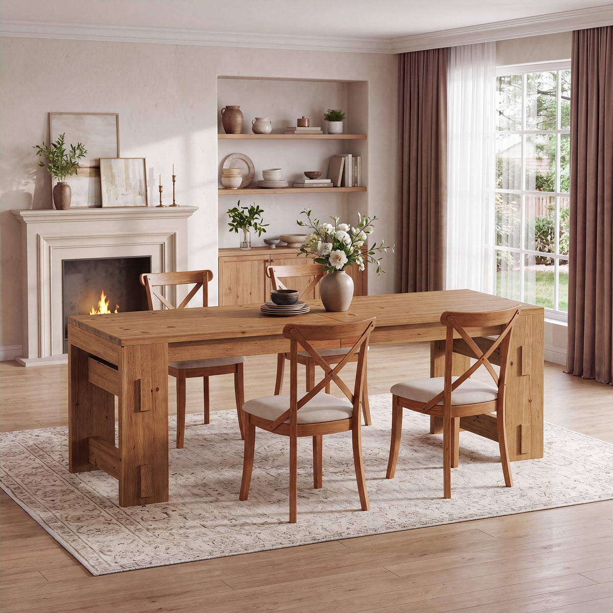 78.7" Solid Wood Dining Table, Rectanglular Kitchen Table with Heavy‑Duty Pedestal for 6-8