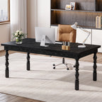62.2" Executive Office Desk, Farmhouse Computer Desk with Carved Turned Legs