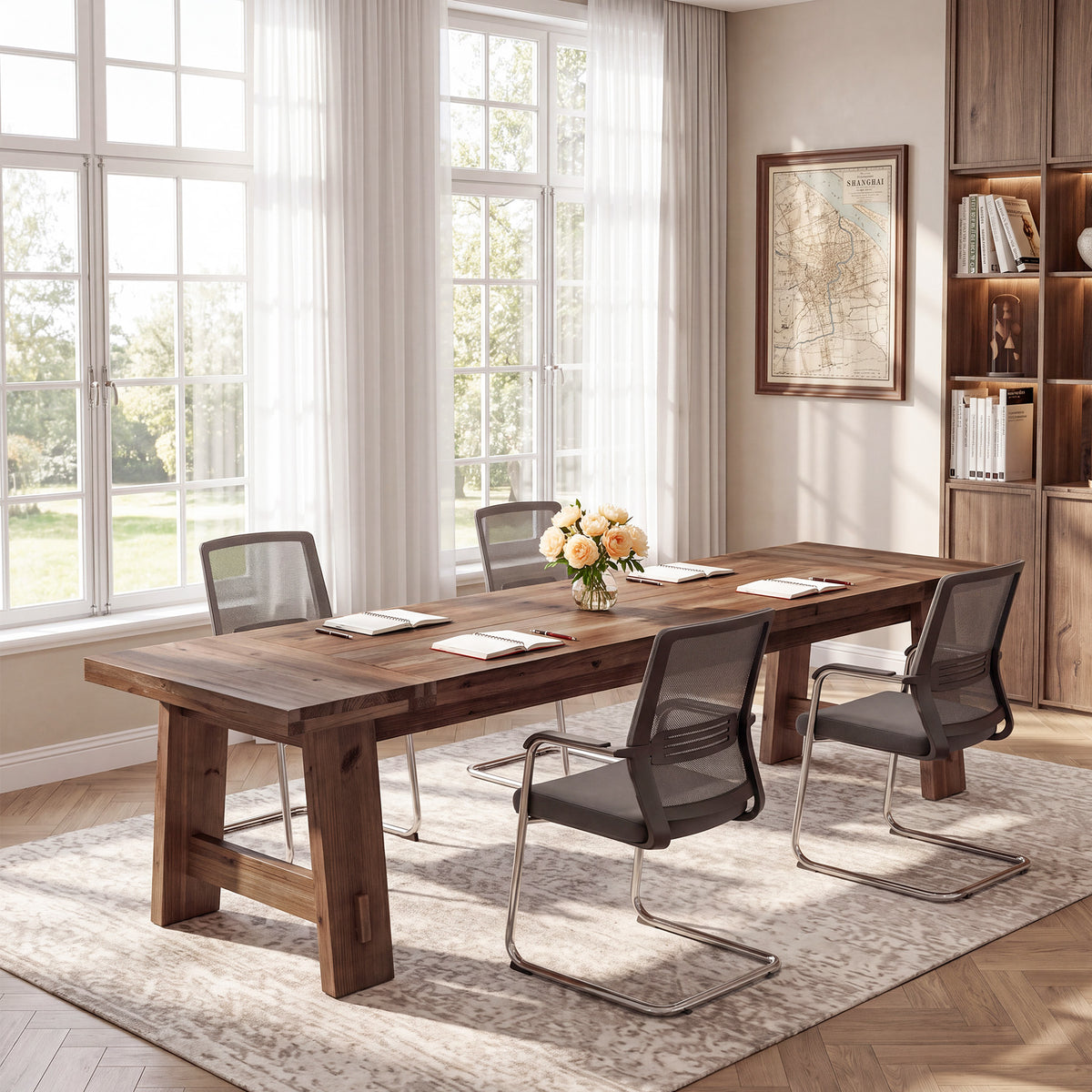 Solid Wood Two-Person Desk, 86.61" Double Computer Desk for Home Office