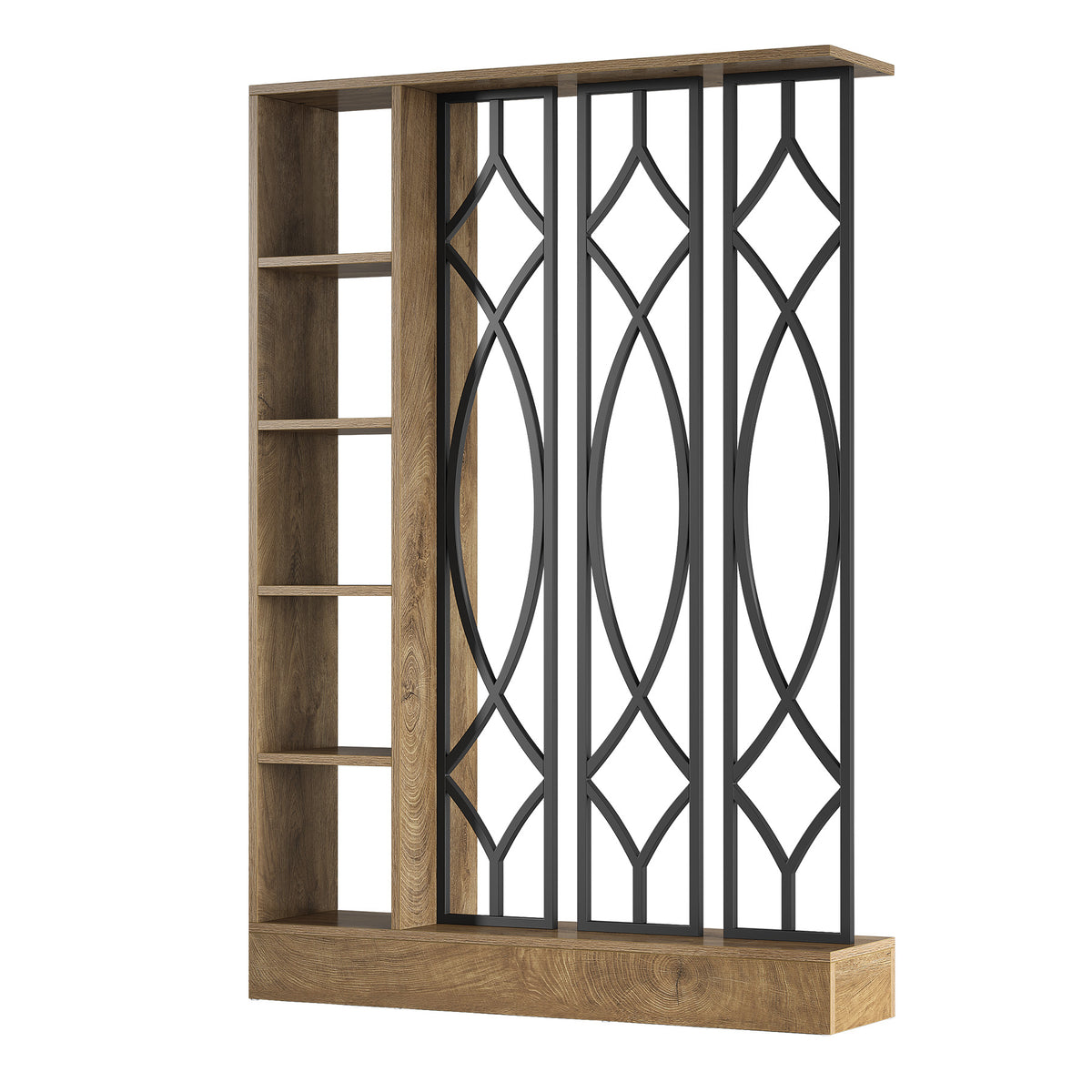 71" Industrial Room Divider with Shelves, Freestanding Storage Partition
