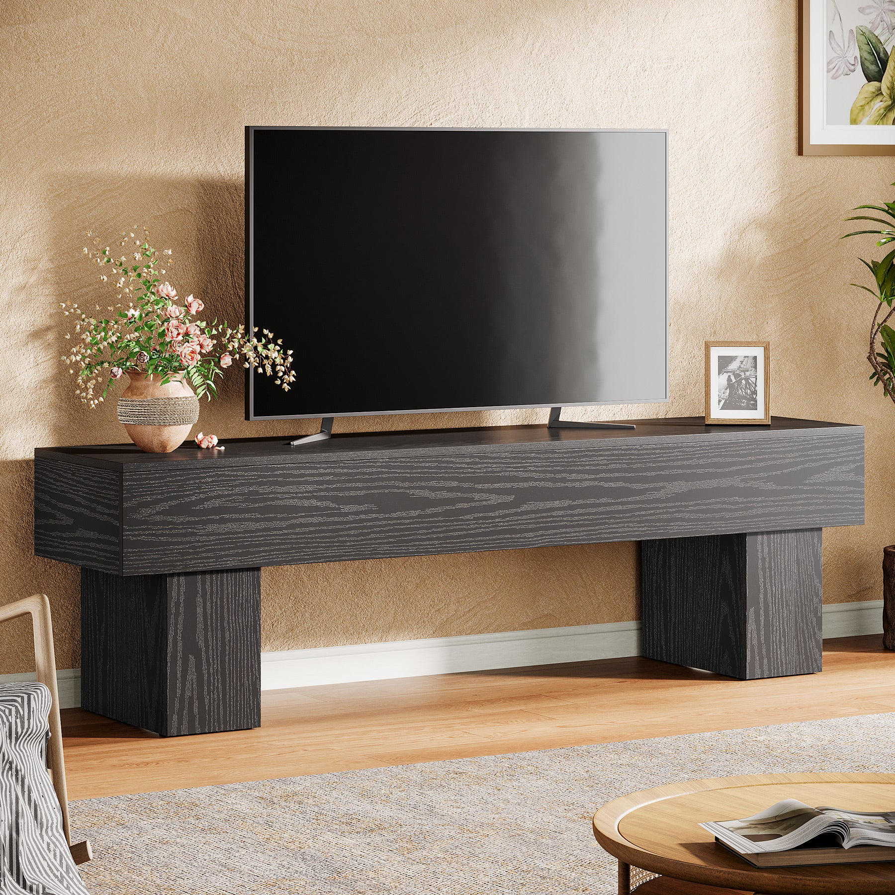 63" Farmhouse TV Stand, Media Console Table Entertainment Center