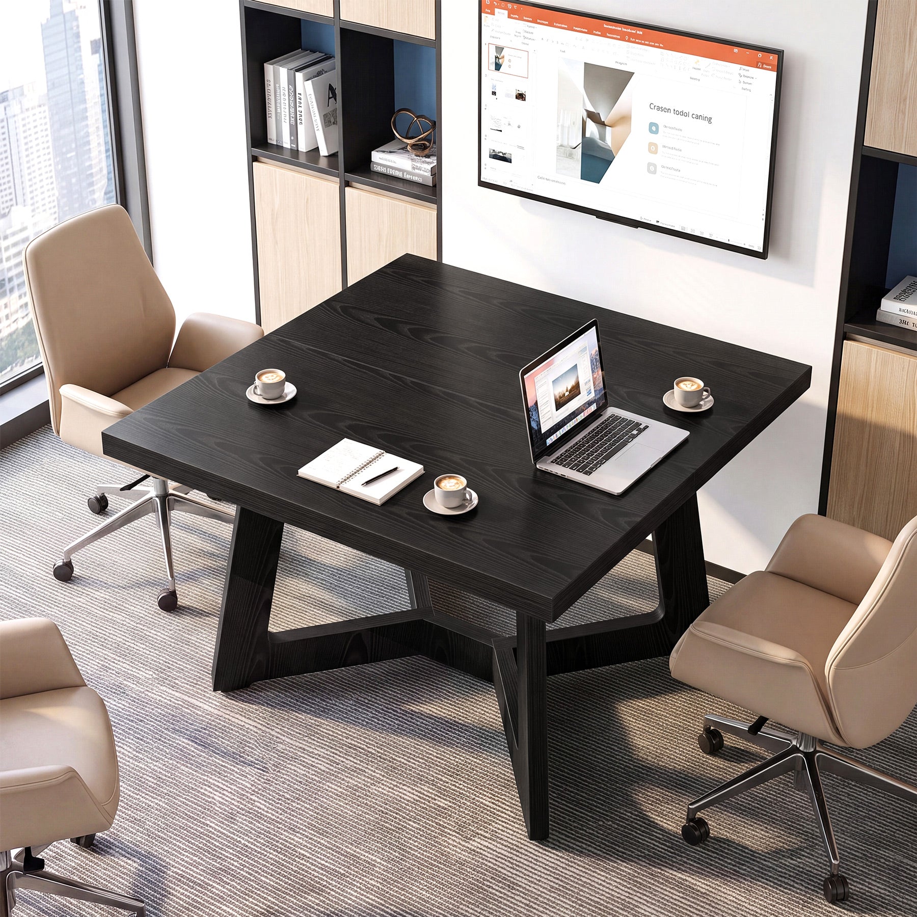 39.4" Square Conference Table, Small Meeting Table Modern Office Desk for Conference Room