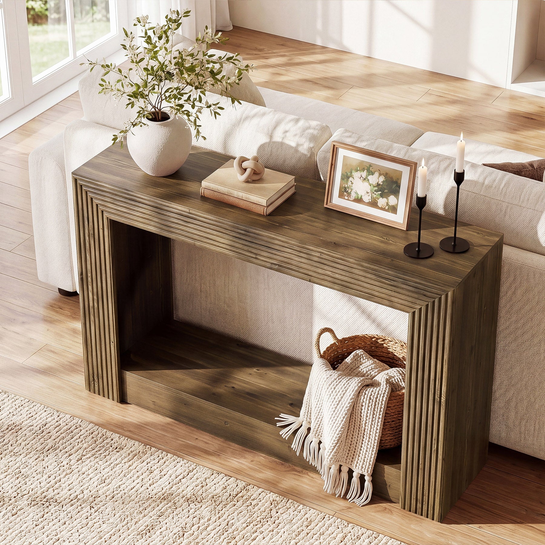 41" Farmhouse Console Table with Storage, Narrow 2-Tier Sofa Table for Entryway or Behind Couch