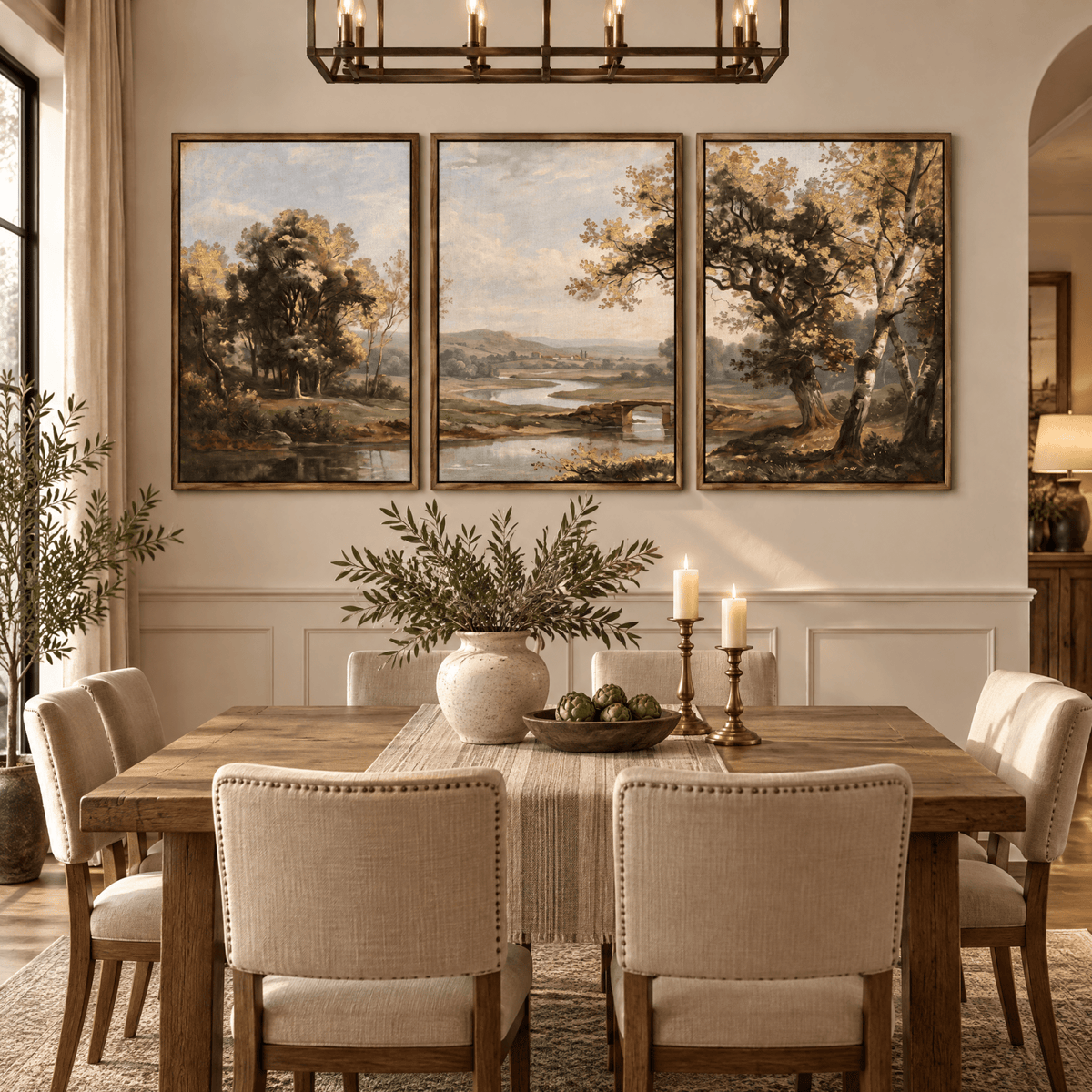 Tribesigns Vintage Pastoral Triptych, Classic Landscape Wall Art