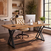 63" Solid Wood Computer Desk, Farmhouse Home Office Table with X-Shaped Metal Frame 3