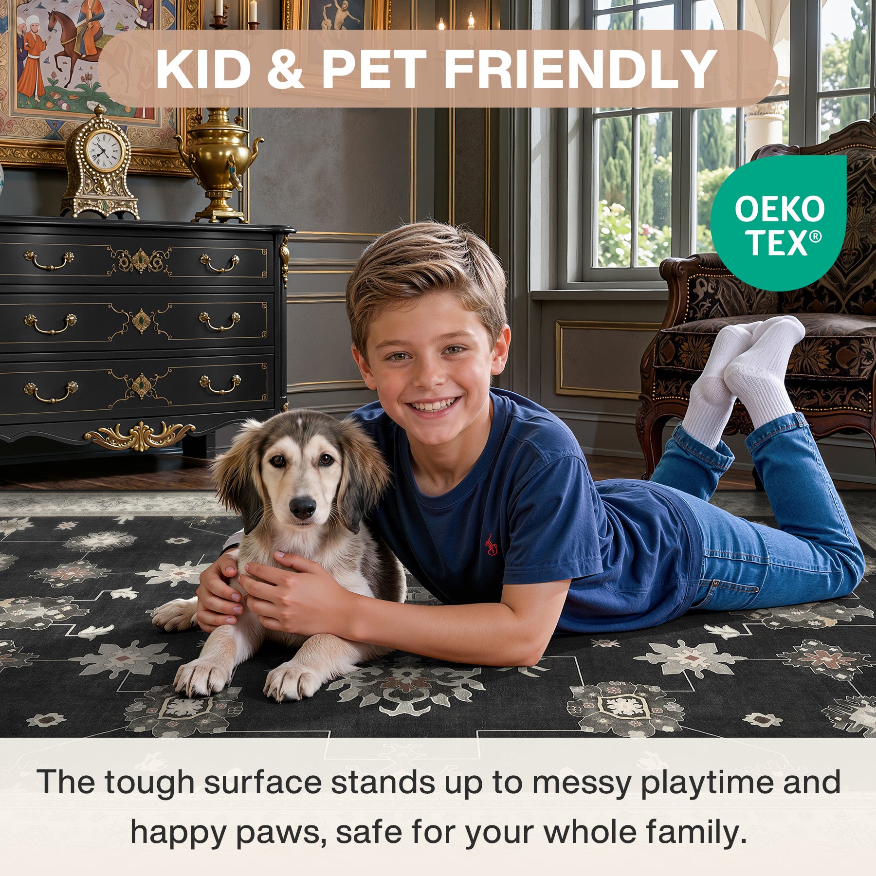 5x7/8x10/9x12 Boho Washable Area Rug, Farmhouse Vintage Ultra Thin Indoor Non-Slip Carpet for Living Room, Oeko-Tex Certified