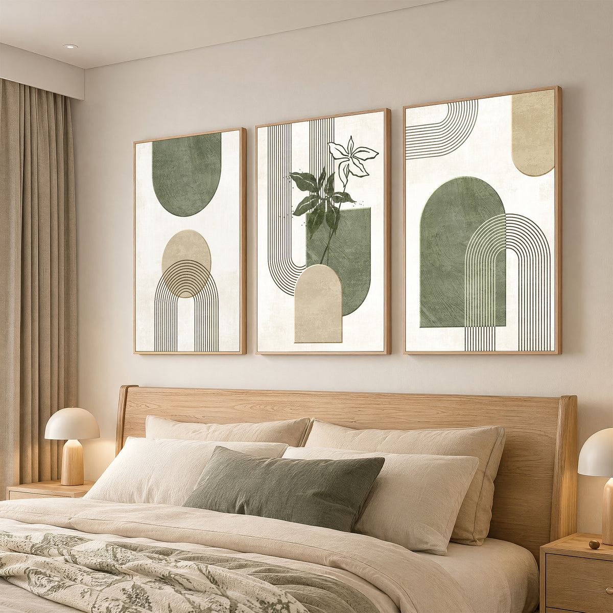Geometric Modern Abstract Canvas Wall Art, Farmhouse Botanical Leaf Picture Hanging Artwork for Bedroom Bathroom Office Decor