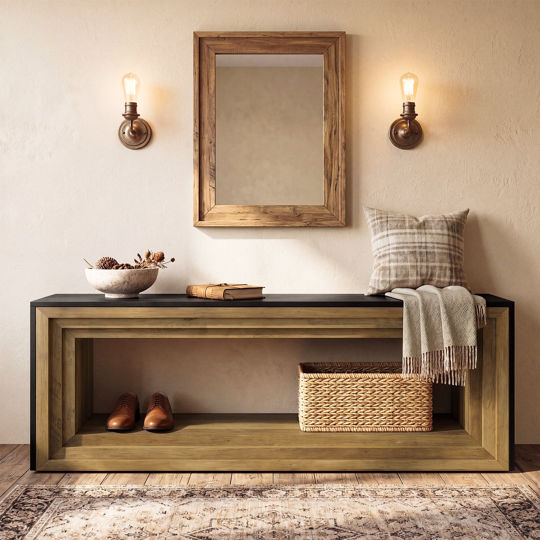 Tribesigns 63" Entryway Bench with Shoe Storage, Farmhouse Bench for Hallway