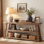 63" Solid Wood Console Table, 3-Tier Farmhouse Entryway Table with Storage Shelves