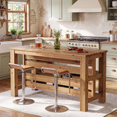63" Farmhouse Solid Wood Kitchen Island with 3-Tier Open Storage Shelves, Prep Table 3