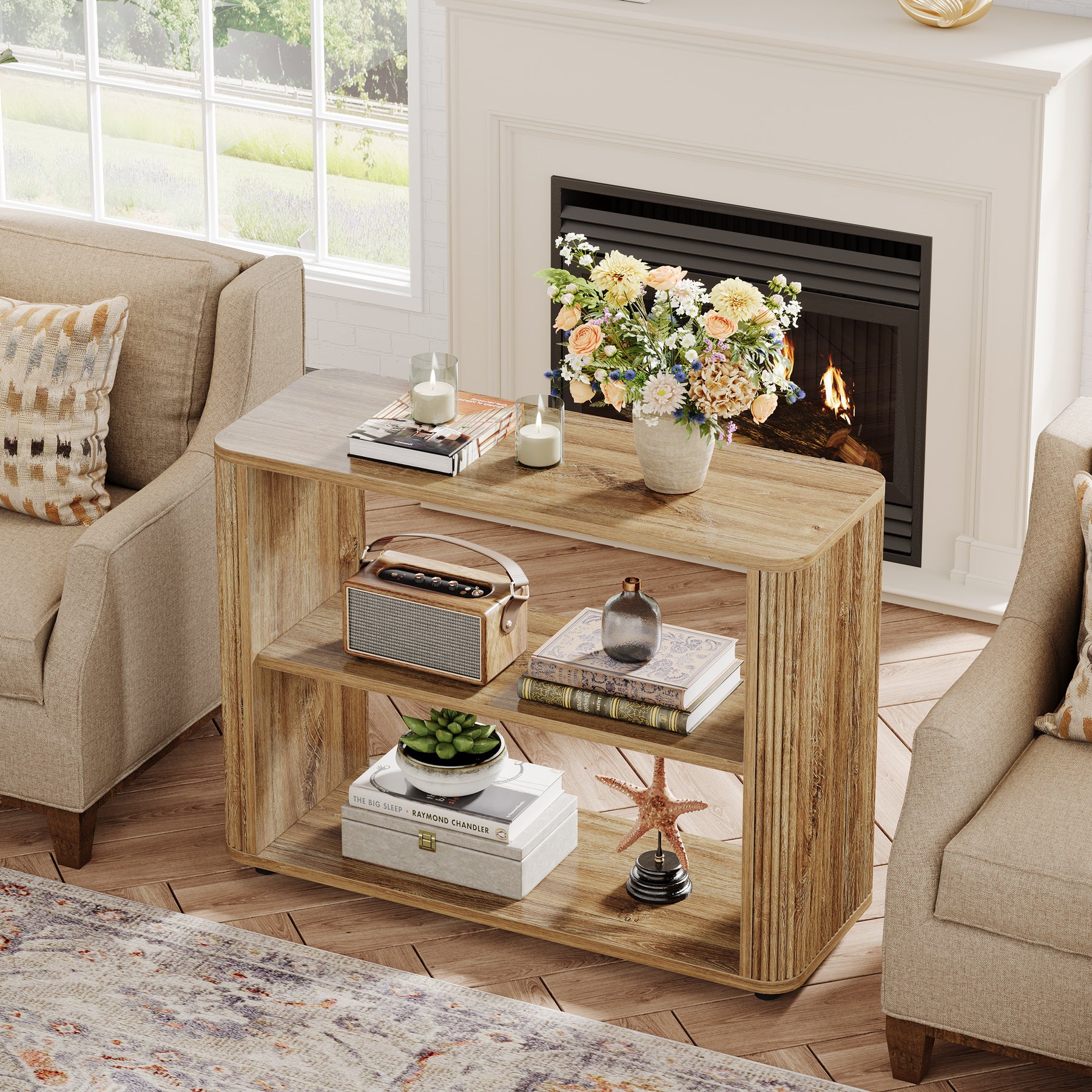 3-Tier End Table, Narrow Side Table Nightstand with Storage Shelves