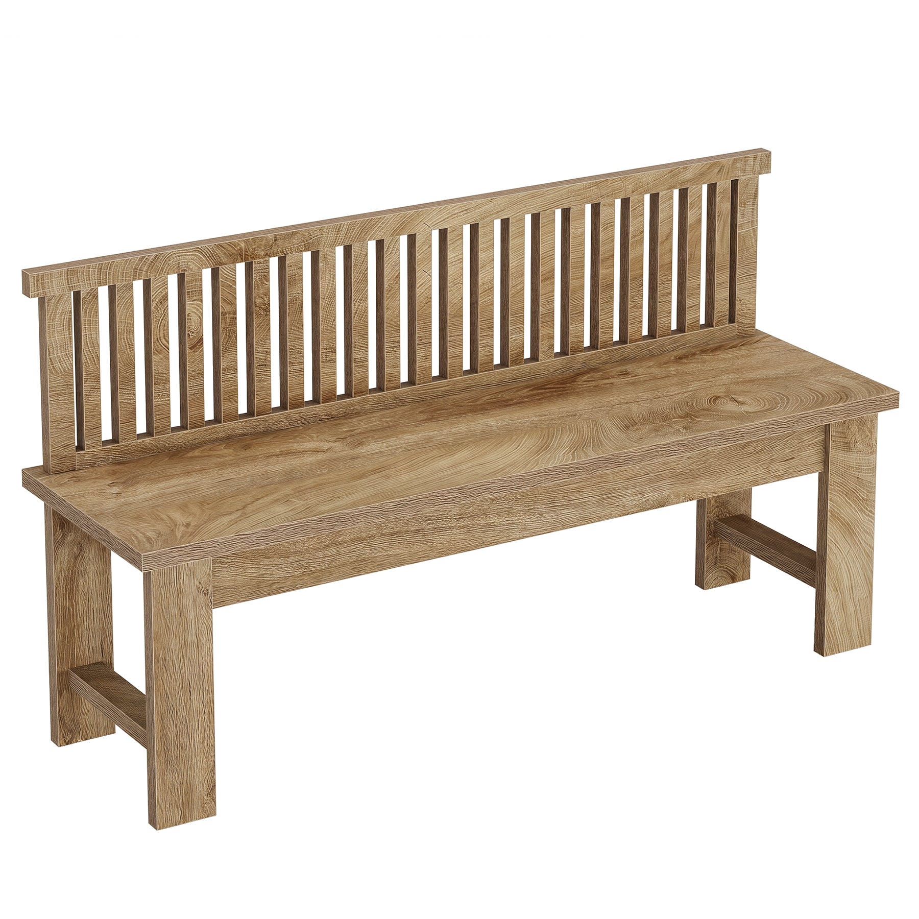 55" Farmhouse Dining Bench with Vertical Stripes Backrest for Kitchen, Dining Room
