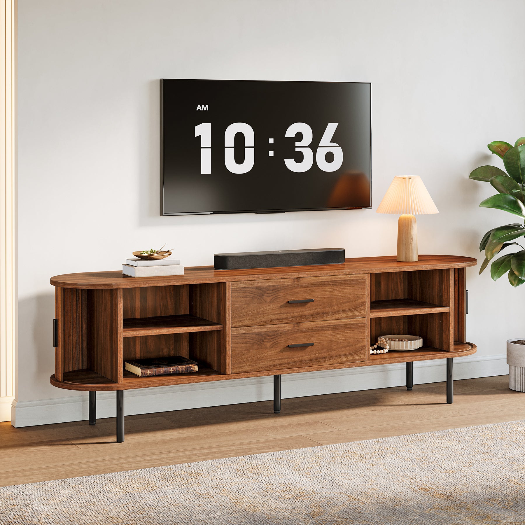 70" TV Stand, Modern Media Console with Storage and Sliding Tambour Door