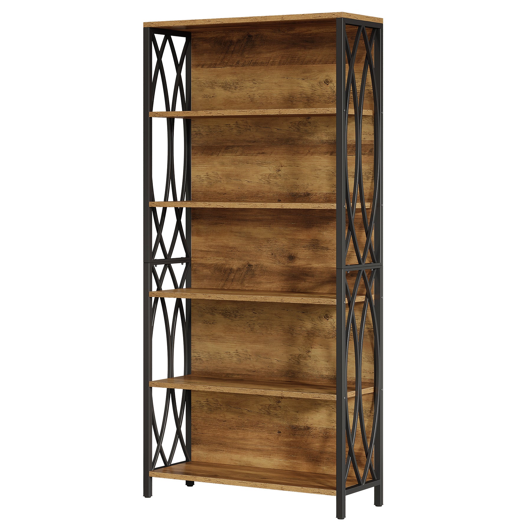 6-Tier Bookshelf with Geometric Metal Frame - Thumbnail 5