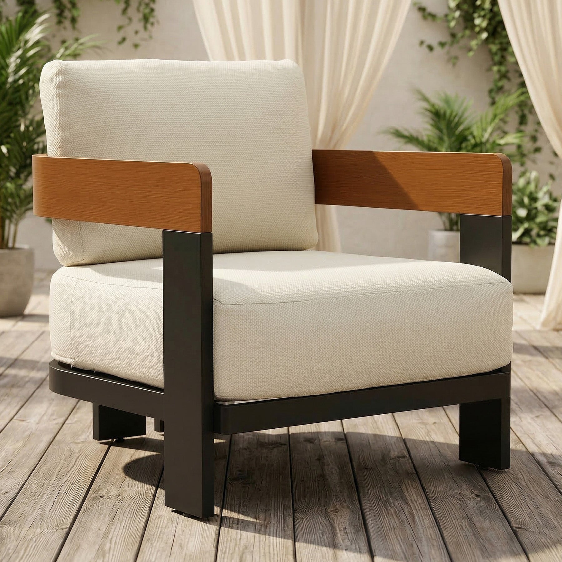 Outdoor Lounge Chair, Patio Armchair Club Chair With Cushions & Aluminum Frame