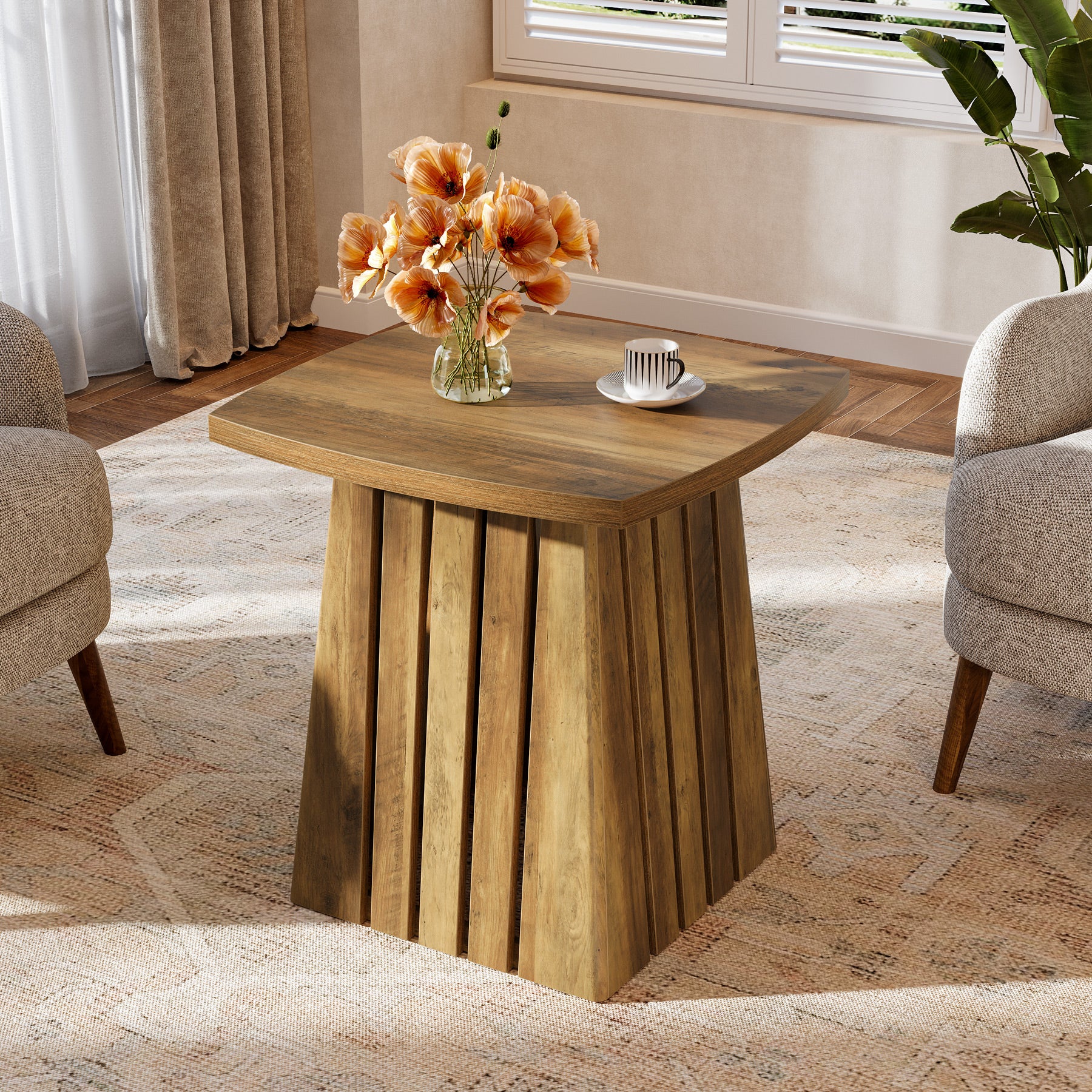 Tribesigns 22.05" Modern Column Base End Table, Stylish Square Table for Living Room