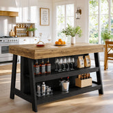 55" Kitchen Island with 3-Tier Storage, Farmhouse Stationary Island Table for Kitchen 3