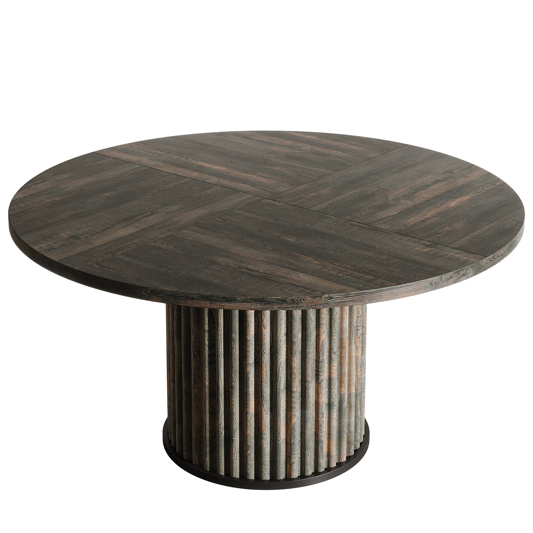 47" Round Dining Table, Wood Kitchen Table With Sturdy Fluted Metal Base