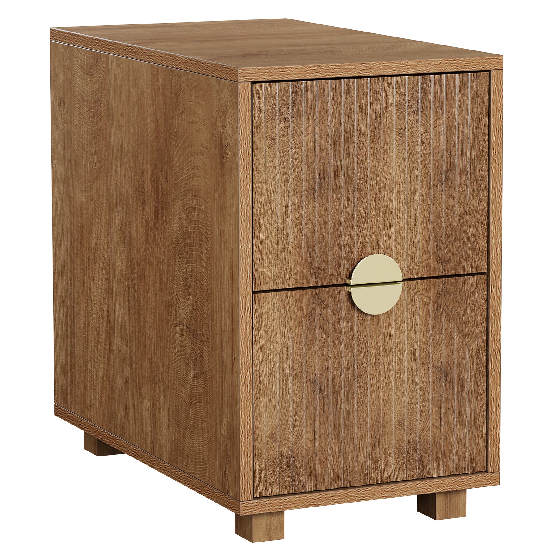 2-Drawer Nightstand, Narrow Bedside Table with Gold Metal Handle