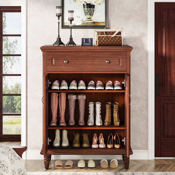 Tribesigns Shoe Cabinet, 4-Tier Shoe Organizer with Drawer & Solid Wood Legs Tribesigns