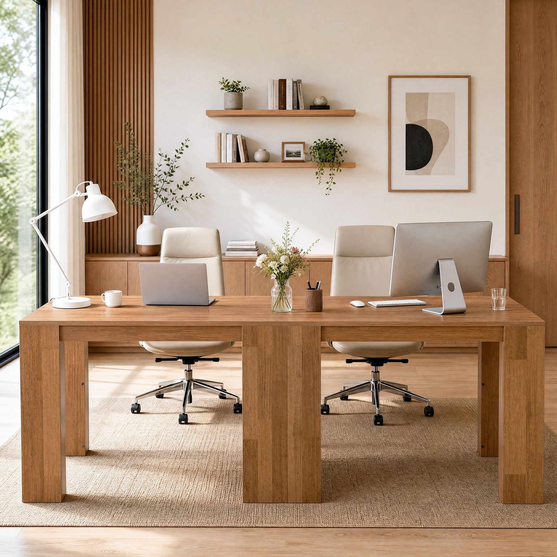 78.7" Two-Person Desk, Extra-Long Computer Desk with Shelves Fits 2 Monitors