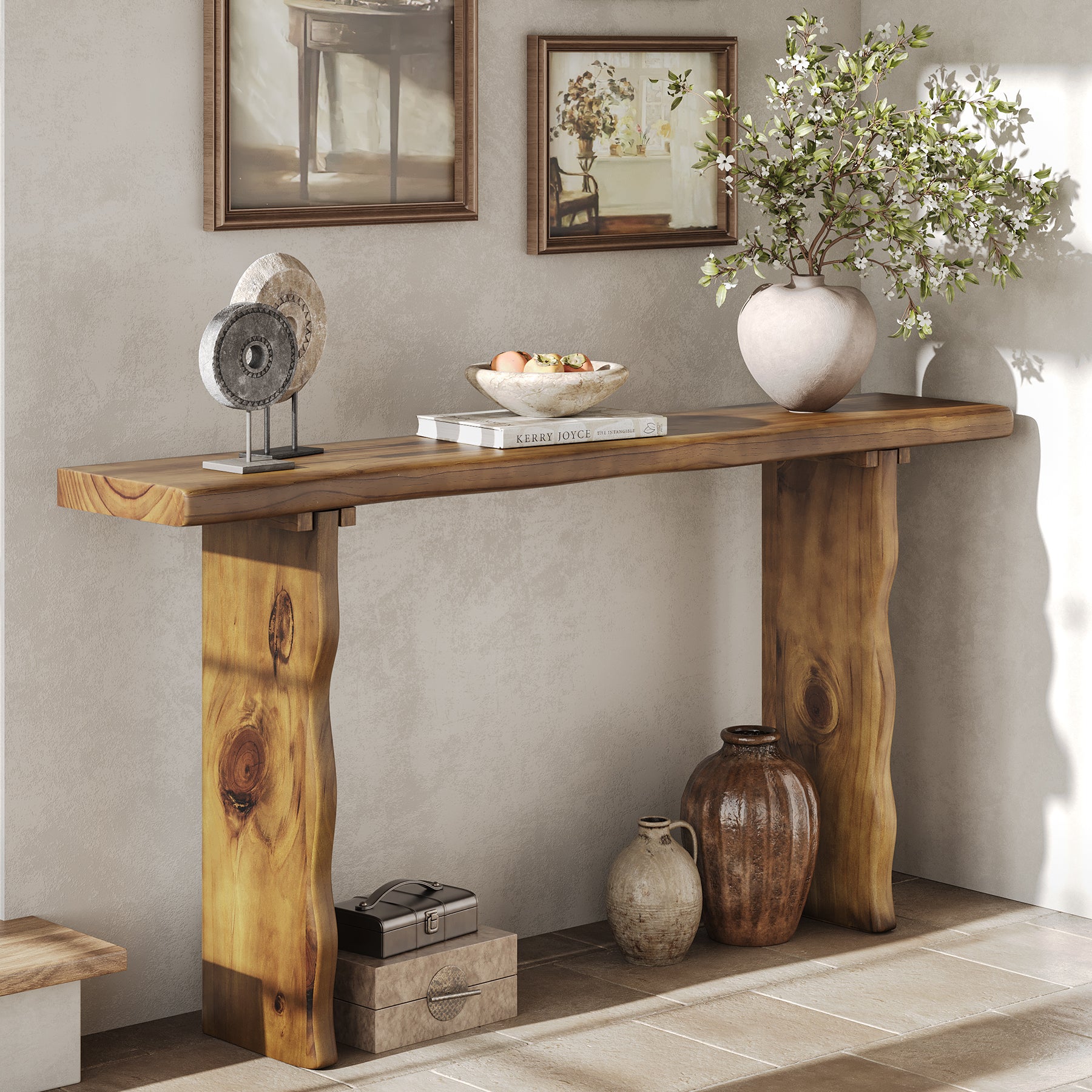 63" Solid Wood Console Table, Farmhouse Narrow Sofa & Entryway Table for Behind Couch or Hallway