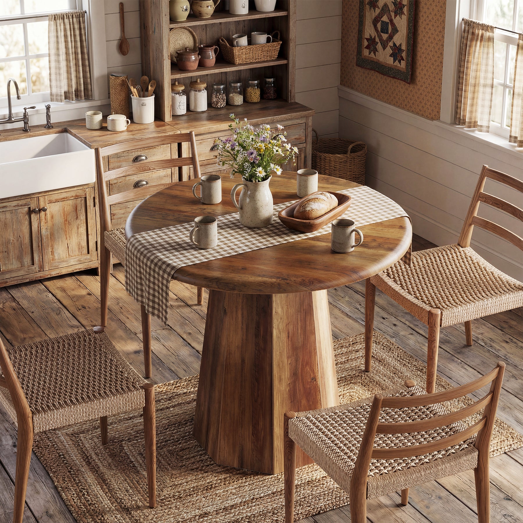 31.5" Round Dining Table for 4, Small Kitchen Table with Octagonal Base for Dining Room
