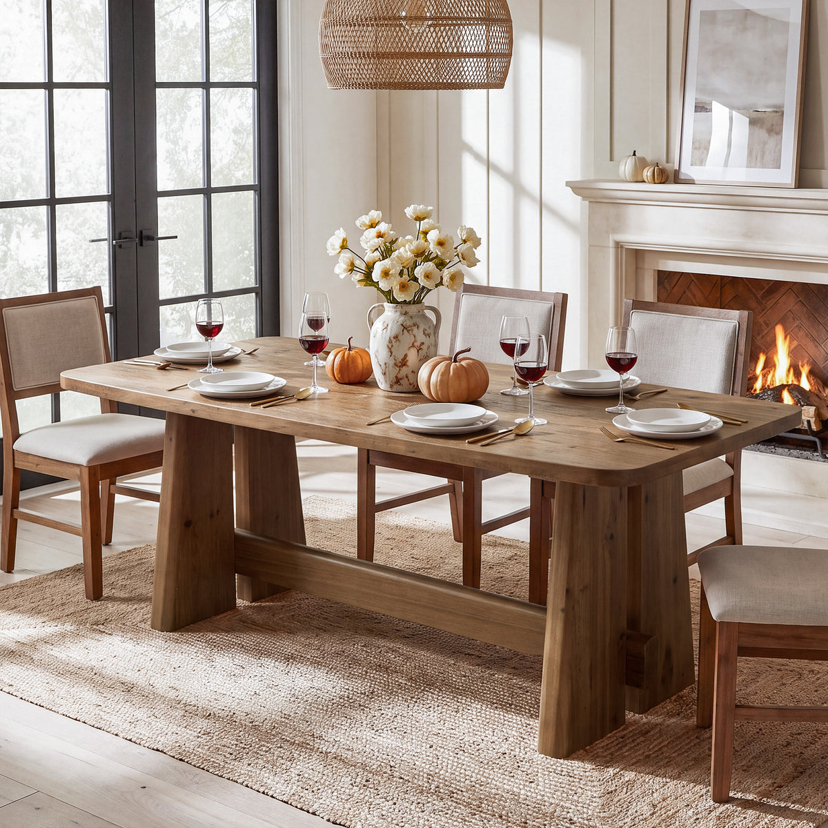 63" Farmhouse Solid Wood Dining Table for 4-6, Thick Top, Rectangular Kitchen Table