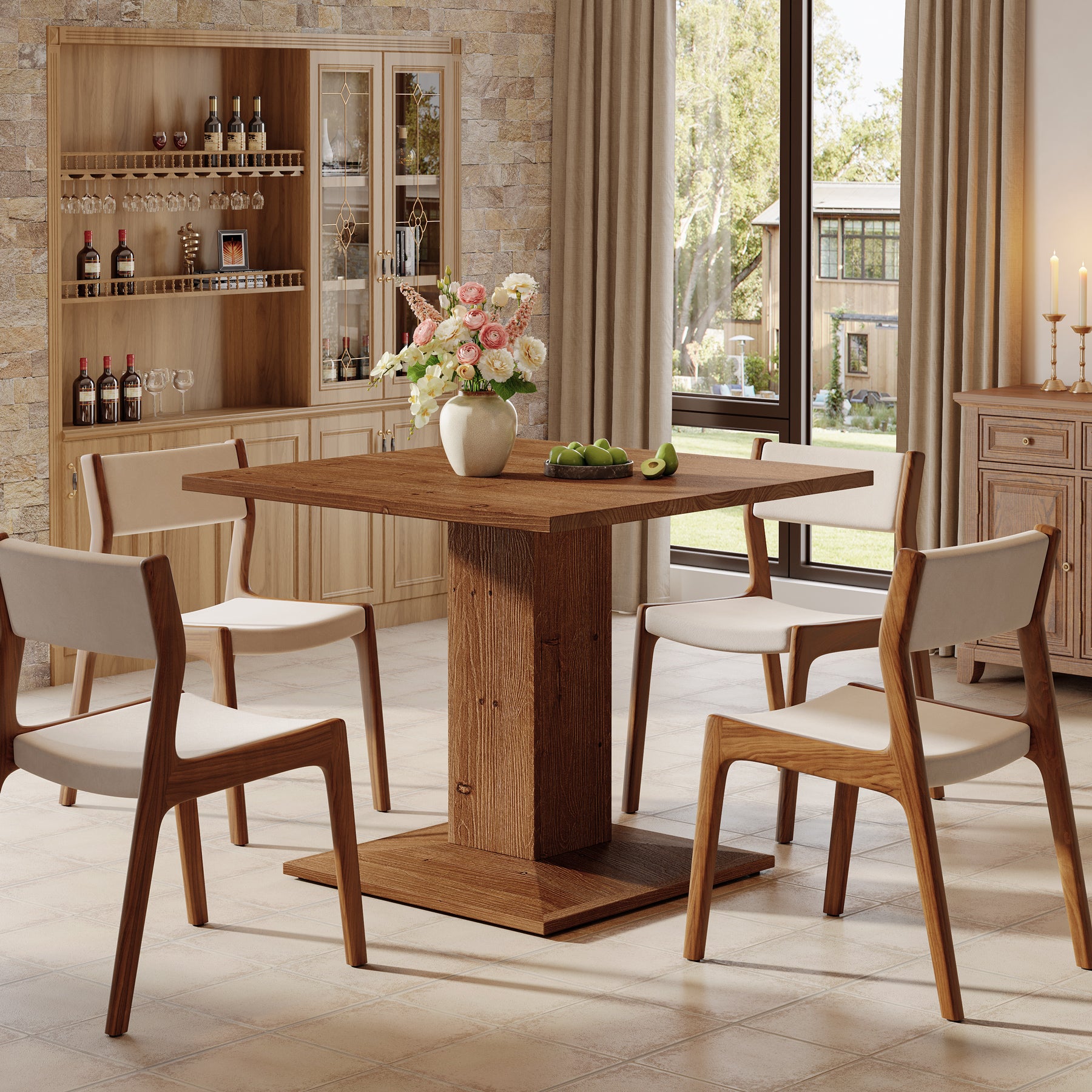 Solid Wood Square Dining Table for 4, 31.5" Kitchen Table with Pedestal Base