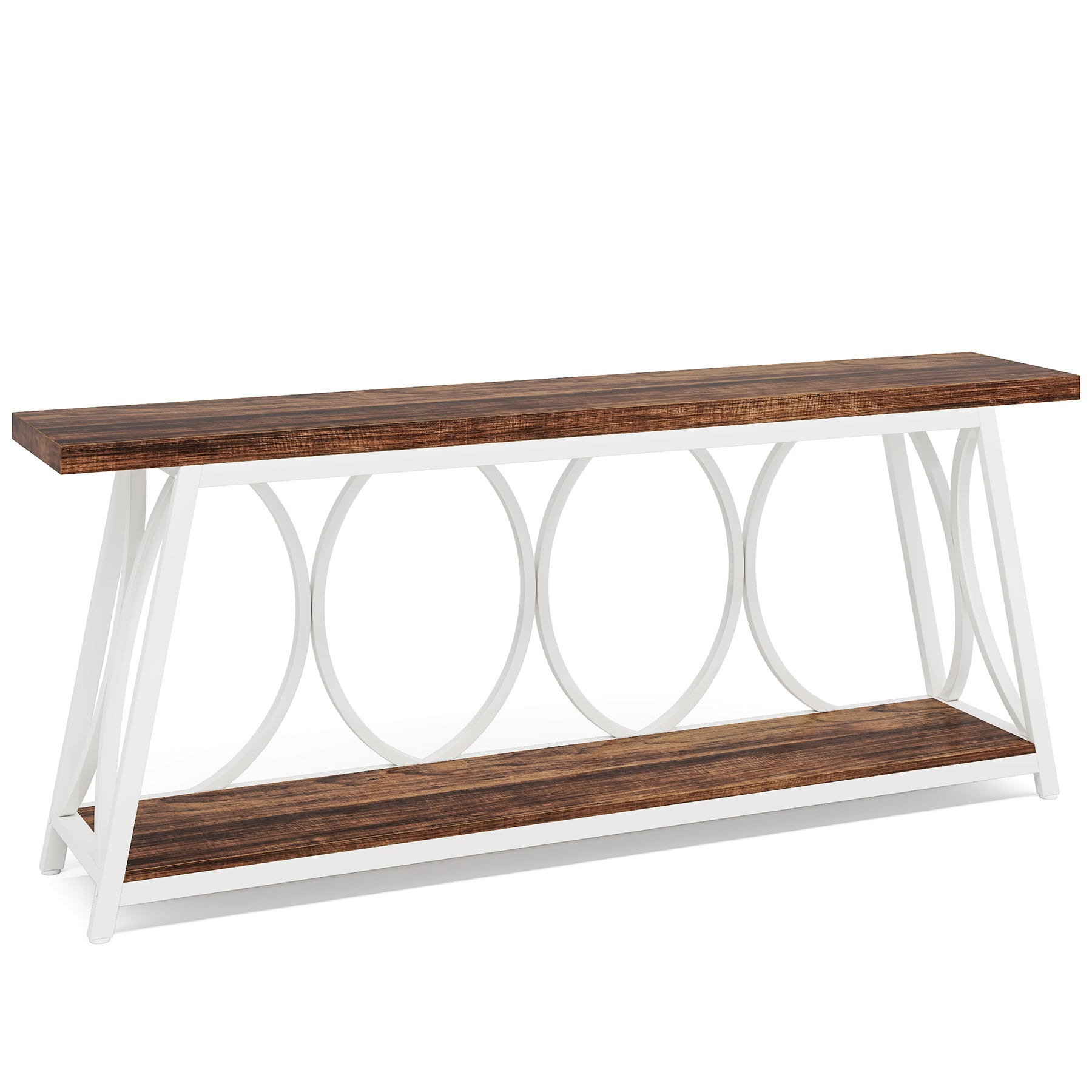 70.9" 2-Tier Industrial Console Table, Sofa Table with Shelves for Living Room or Entryway