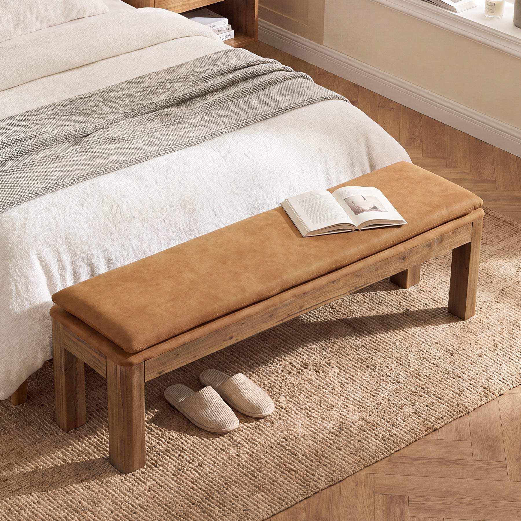 70.9" Entryway Bench, Farmhouse Solid Wood Dining Bench with Removable Cushion