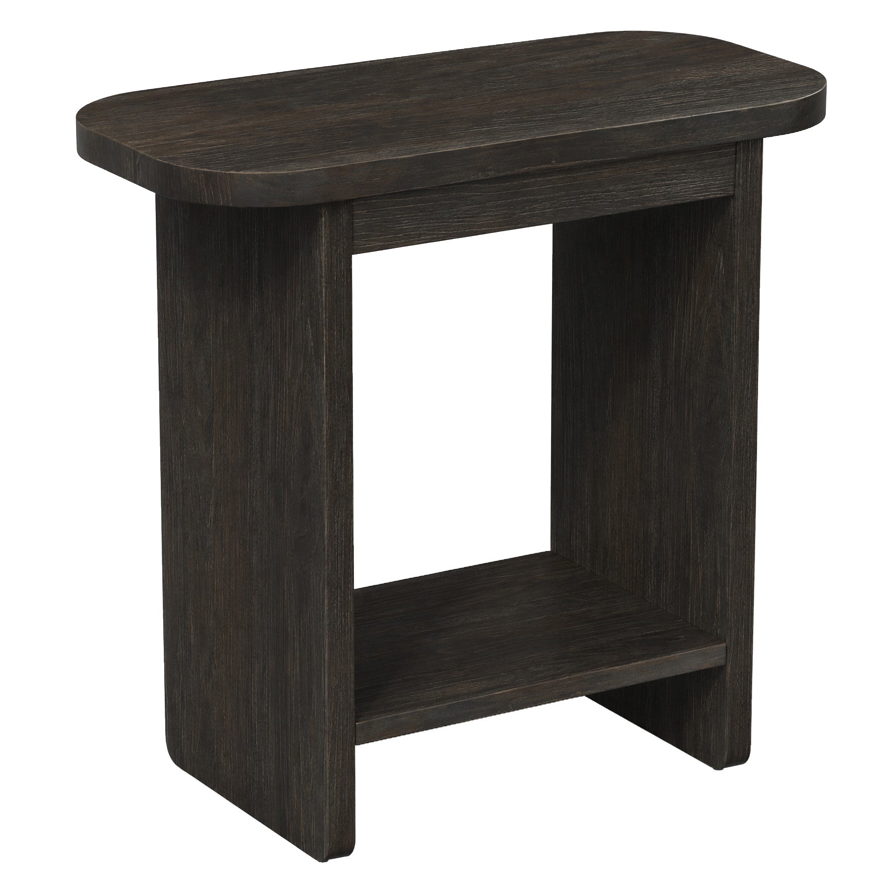 Solid Wood End Table, H-Shaped 2-Tier Side Table with Storage Shelf