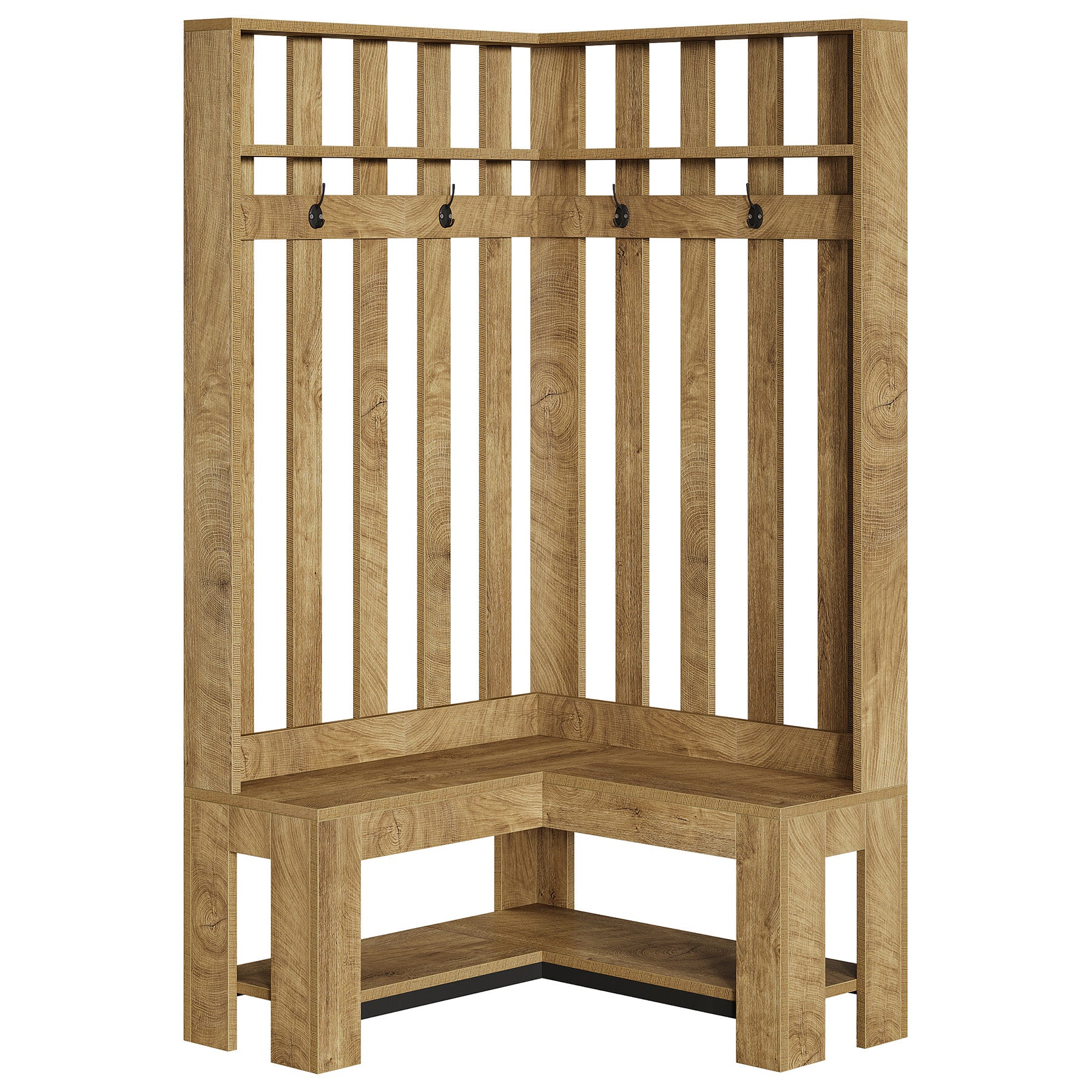 70.8" L-Shaped Coat Rack, Corner Hall Tree with 4 Hooks & Shoe Storage