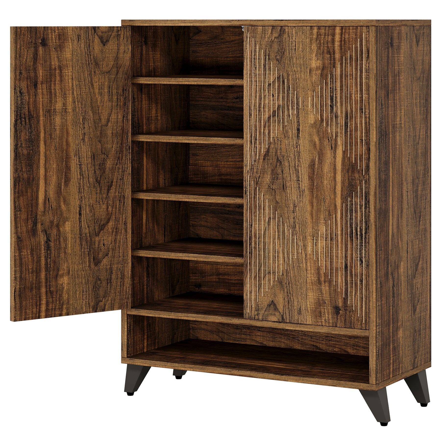 Wood Shoe Cabinet, 6-Tier Shoe Organizer Storage Cabinet with Adjustable Shelves