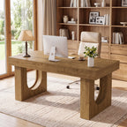 55" Farmhouse Executive Desk, Rectangular Office Computer Desk with U-Shape Double Pedestal