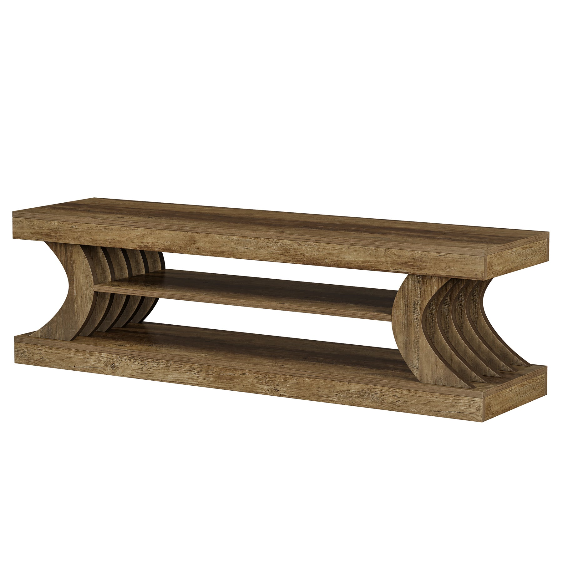 63" Entryway Bench, Wooden 3-Tier End of Bed Bench with Open Storage