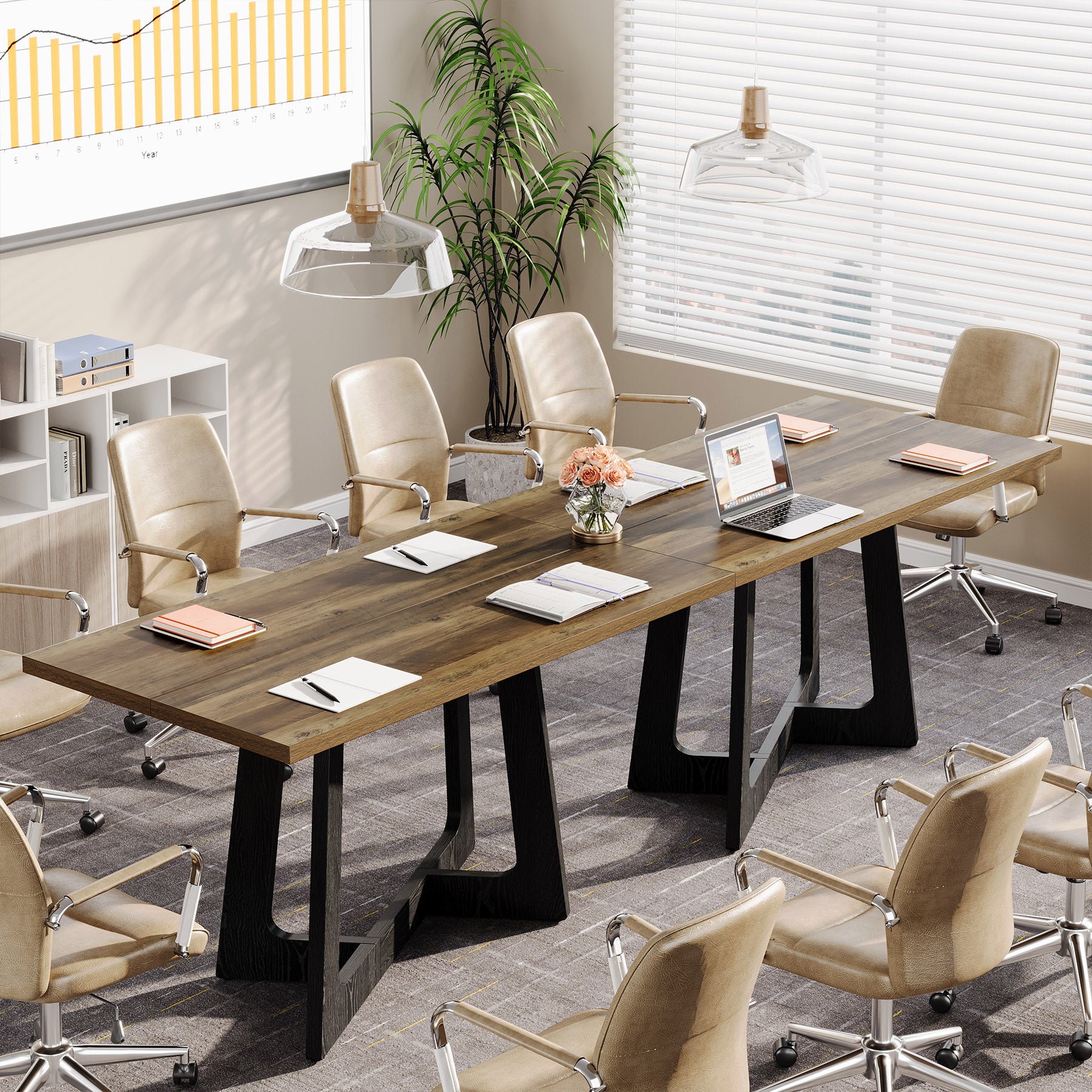 47" Industrial Conference Table for 2-4 People, Office Meeting Table with Sturdy Metal Base