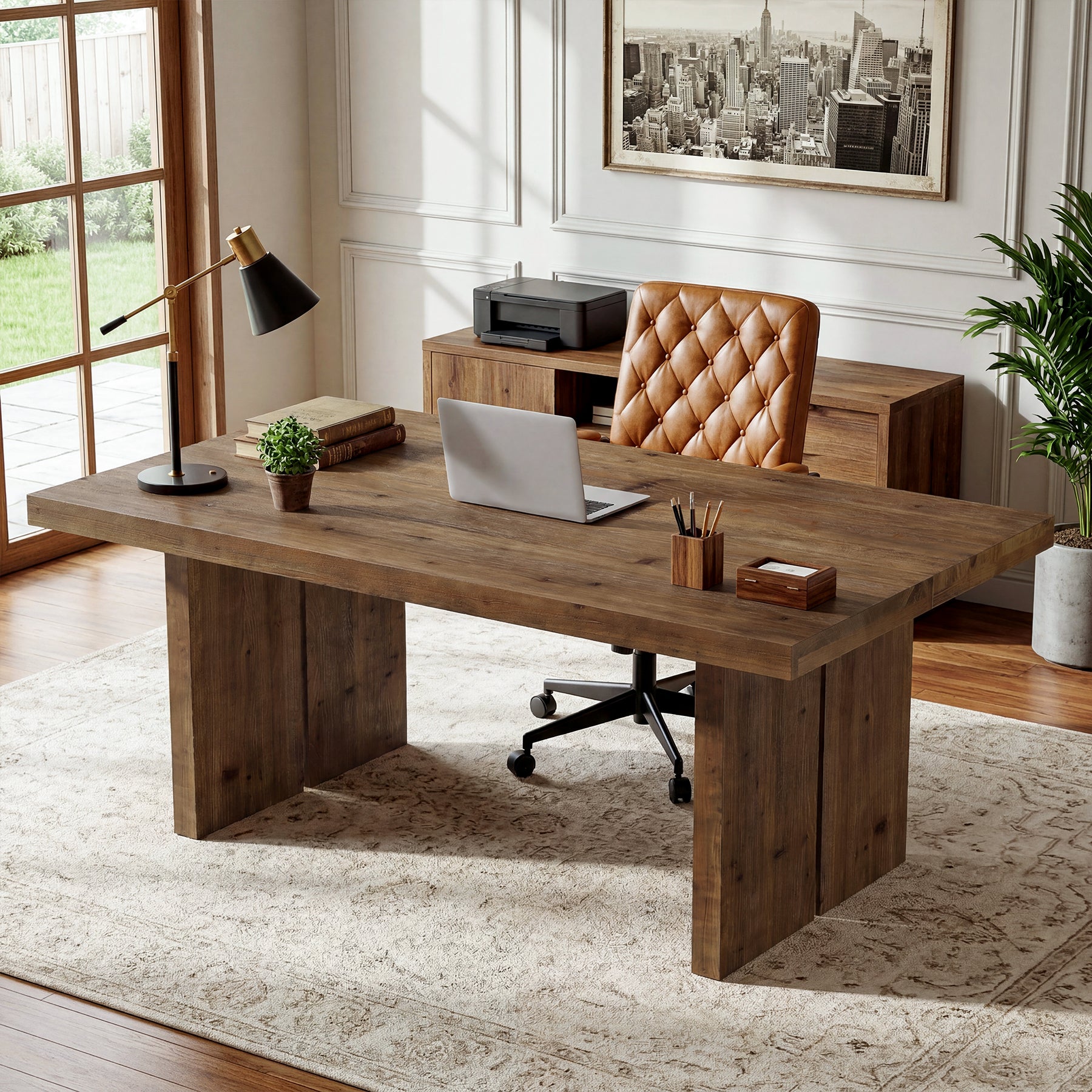 Tribesigns 63" Solid Wood Desk, Farmhouse Executive Computer Desk for Home Office