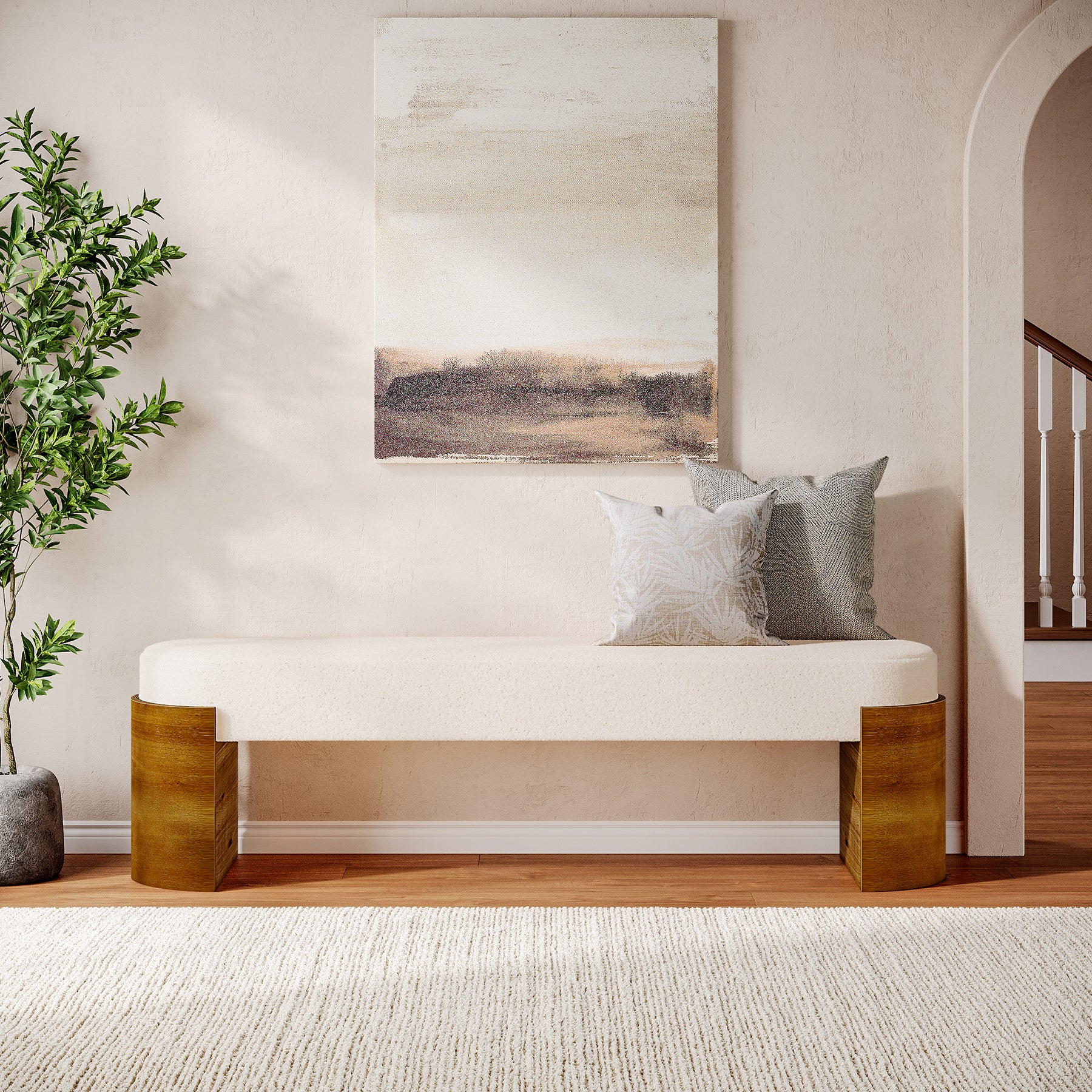 59" Upholstered Entryway Bench, Modern Shoe Bench End of Bed Bench