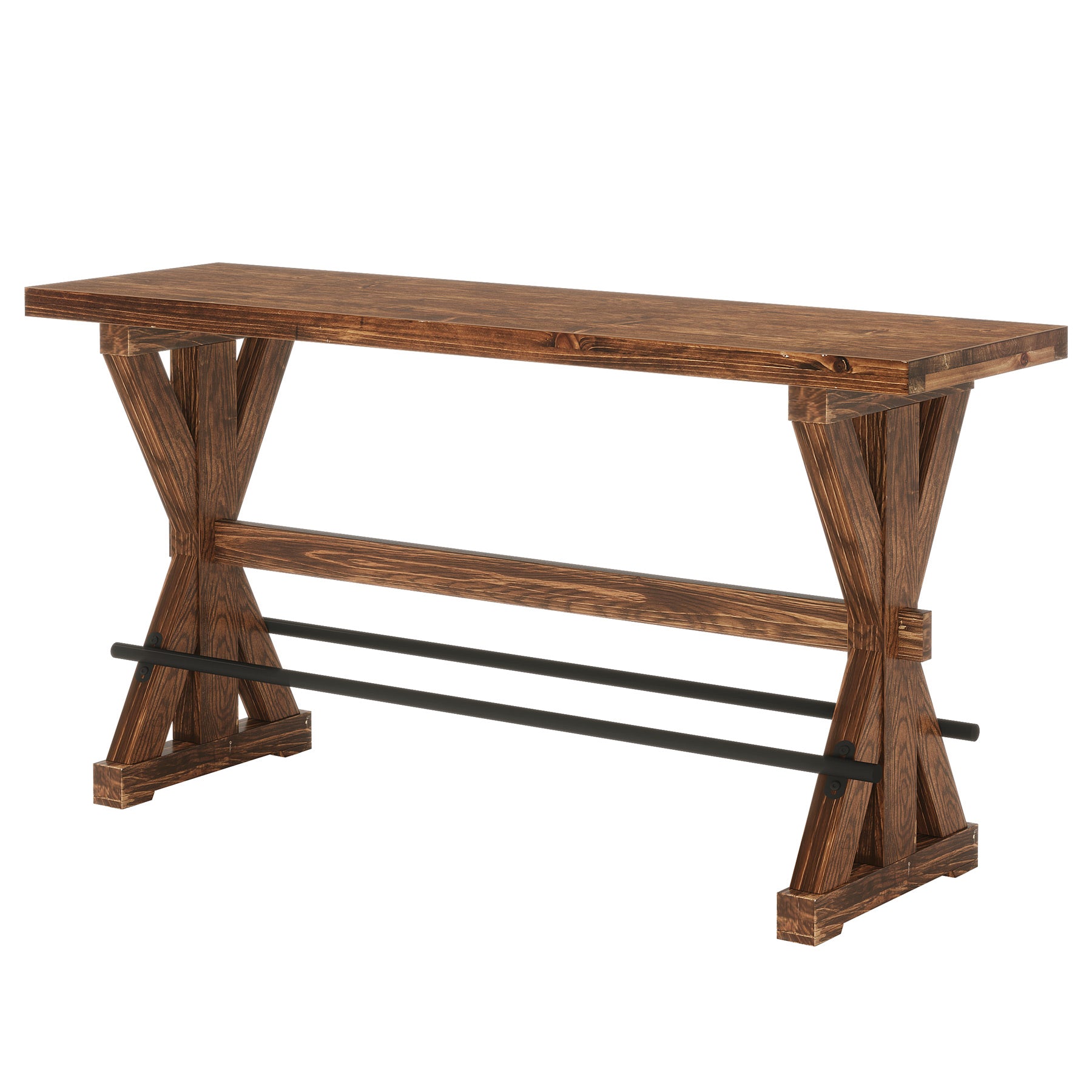 Solid Wood Bar Table, Rectangular Counter Height Pub Table With X-Base