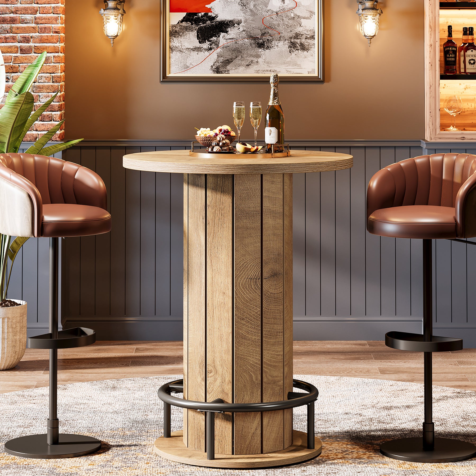 31" Bar Table, Round Bistro Pub Table with Footrest for Dining Coffee Cocktail(Only Table)