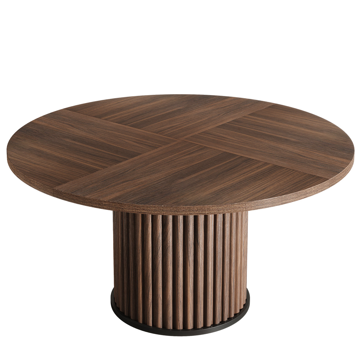47" Round Dining Table, Wood Kitchen Table With Sturdy Fluted Metal Base
