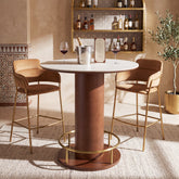 31.5" Round Sintered Stone Dining Table, Small Pedestal Kitchen Table for 2-4, Solid Rubber Wood Base 3