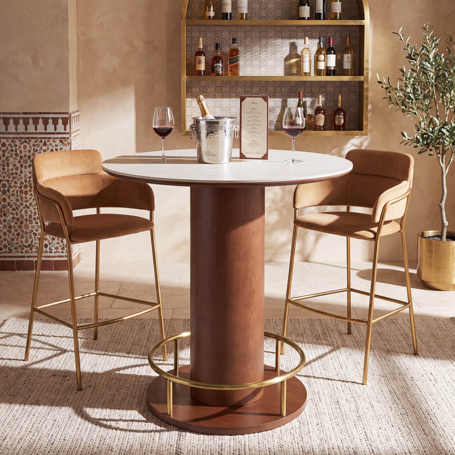 31.5" Round Sintered Stone Dining Table, Small Pedestal Kitchen Table for 2-4, Solid Rubber Wood Base