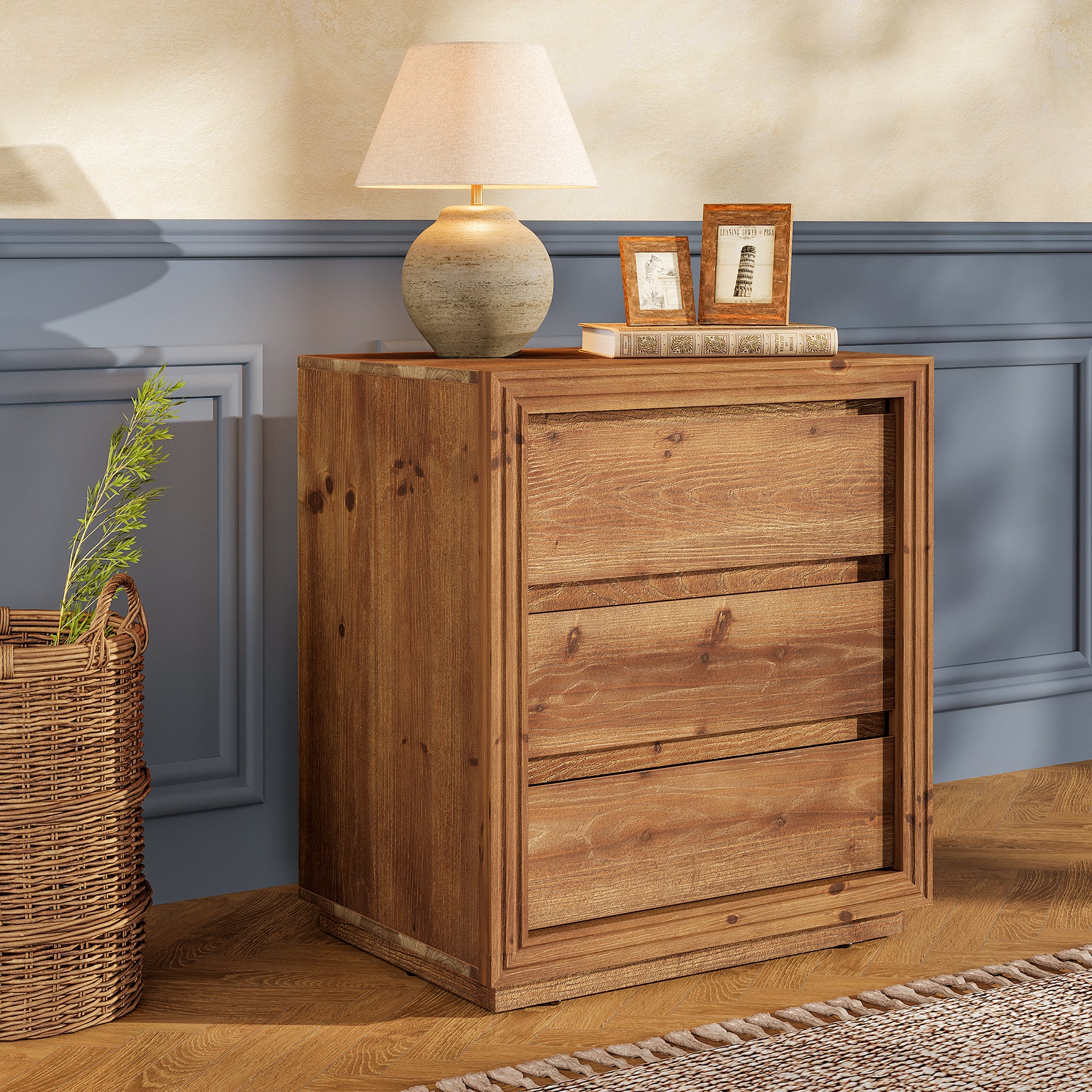 Tribesigns 23.62" Solid Wood End Table with 3 Drawers