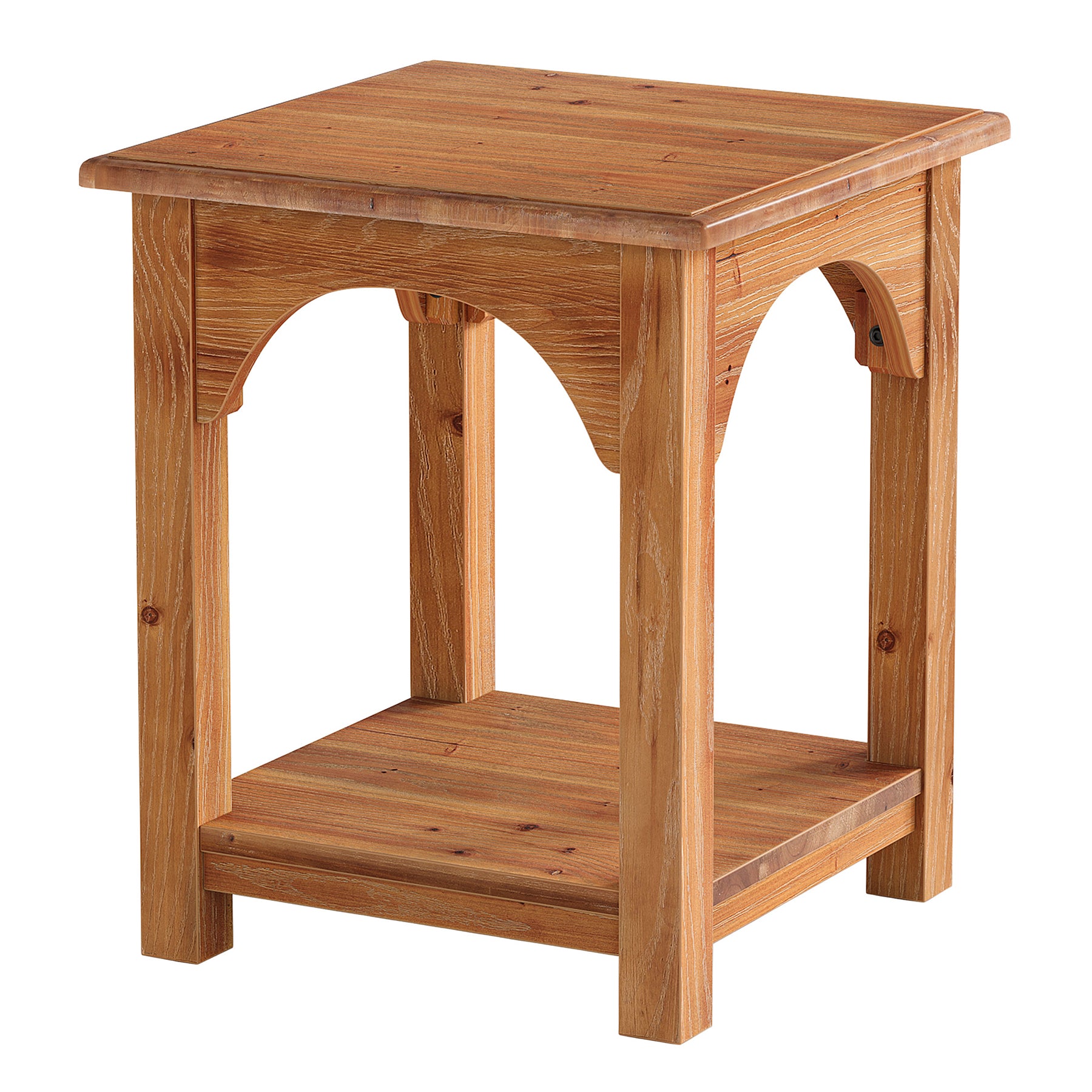 Farmhouse End Table with Storage, Solid Fir Wood 2-Tier Side Table, Living Room
